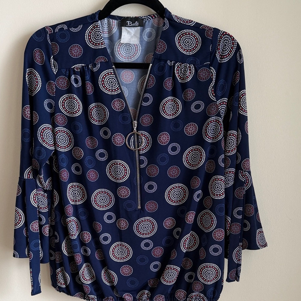 Bali Navy Blouse with Geometric Circles